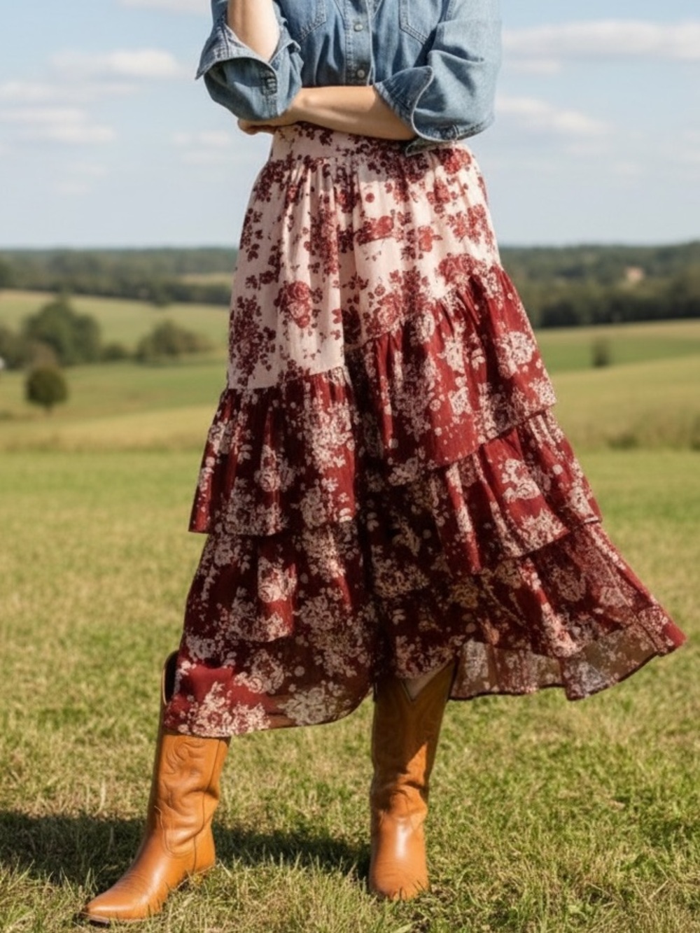 Tuckernuck Anna Cate 100% Cotton Cottagecore Boho Tiered Ruffle Floral Cowgirl
